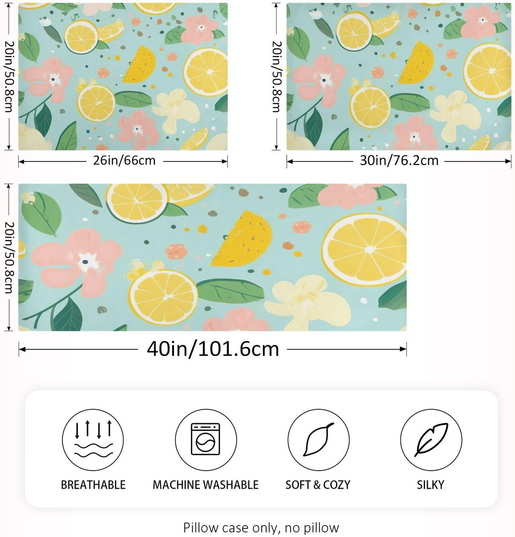 Yellow Lemon Floral Satin Pillowcase for Hair and Skin Body Bed Pillow Pillowcases Standard Size 20"X26" Super Soft Pillow Case with Envelope Closure for Women