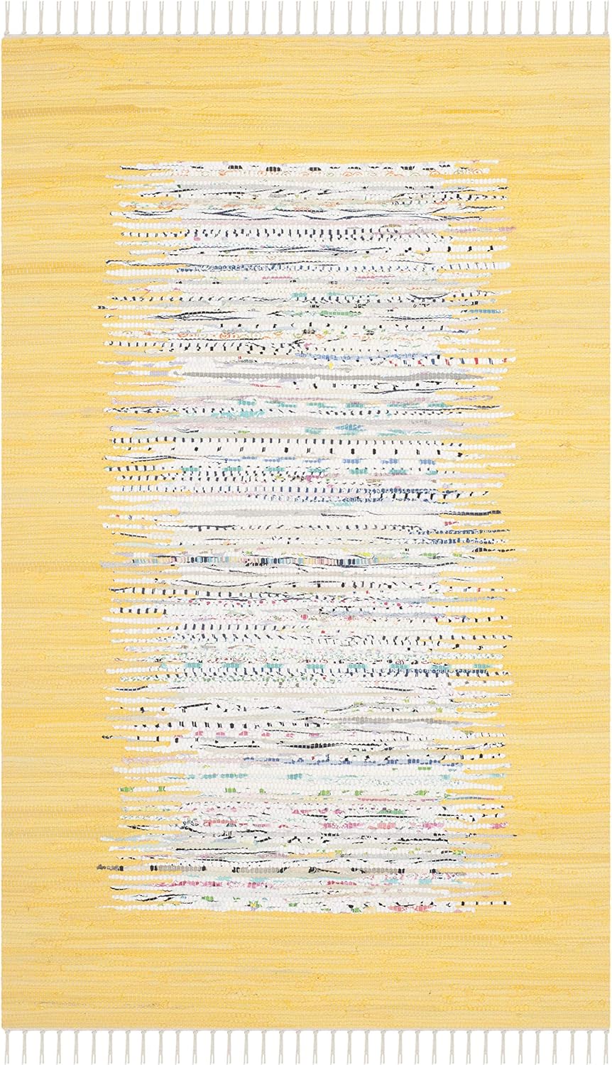 Montauk Collection Accent Rug - 3' x 5', Ivory & Yellow, Handmade Stripe Fringe Cotton, Ideal for High Traffic Areas in Entryway, Living Room, Bedroom (MTK711Q)