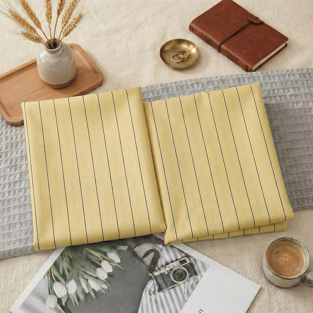 Yellow Striped Pillowcases, 100% Cotton Pillow Cases, Queen Size Pillowcases, Luxury Linen Like Pillowcase, Soft Breathable Pinstripe Pillow Covers, Set of 2
