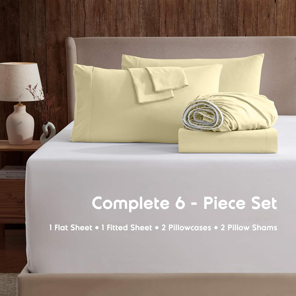 Extra Deep Queen Sheet Set - 6 Piece Breathable & Cooling Sheets - Hotel Luxury Bedding Set w/18-24 Inch Extra Deep Pockets - Easy & Secure Fit - Soft, Wrinkle Free & Comfy - Vanilla Yellow