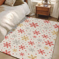2.7x5 Area Rugs, Winter Snowflakes Non Slip Area Rugs for Living Room, Bedroom, Barhroom, Entryway, Red Yellow Christmas Snowflakes Beige Soft Kitchen Bath Mats Washable Carpet