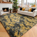Black Gold Grey Fuzzy Area Rug 4x6 for Bedroom Living Room Dorm