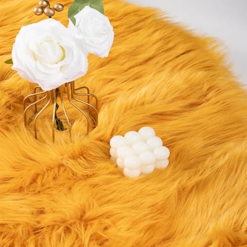 Faux Fur Sheepskin Runner Rug Yellow 2x6 ft Ultra Soft Shaggy Plush Fluffy Fuzzy Area Carpet Decorative Chair Cover Floor Mat for Bedroom Sofa Living Room Bedside