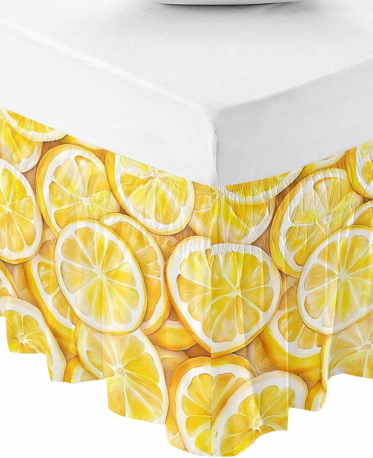 Lemon Bed Skirt Queen Size 16 Inch Drop, Adjustable Elastic Wrap Around Bed Skirts Easy Fitting Dust Ruffle Bedskirt Bed Frame Cover Summer Watercolor Yellow Fruits