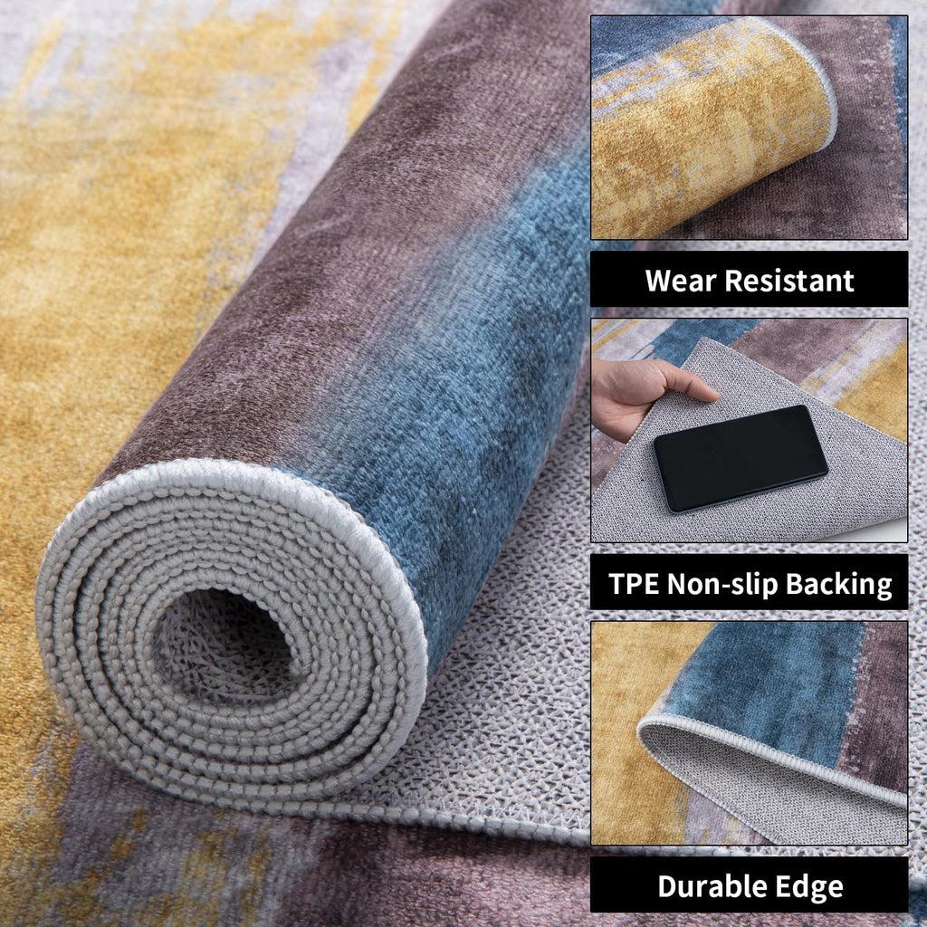 Ciicool 4x6 Area Rugs for Living Room, Modern Abstract Washable Rug Yellow