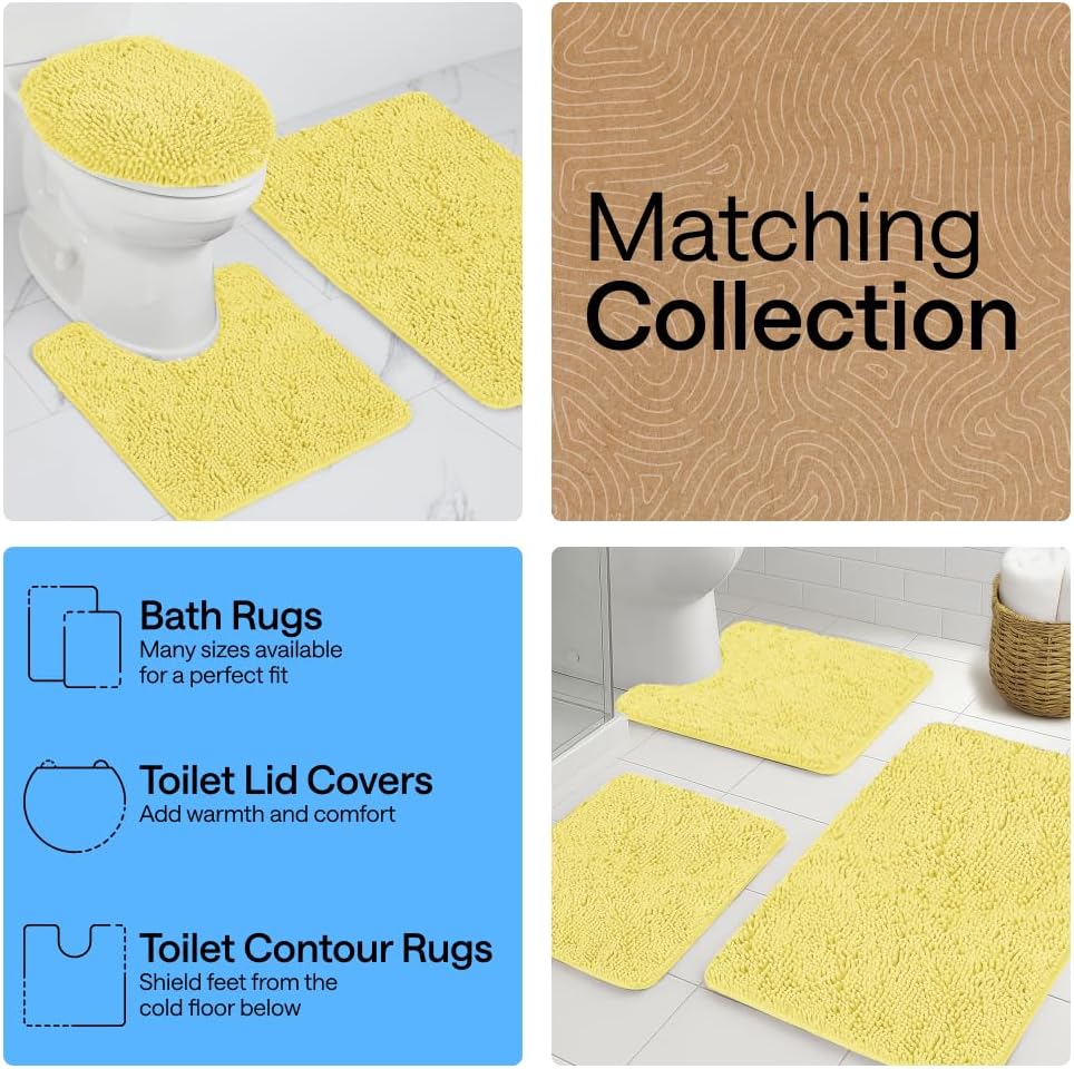 Bath Rug Mat for Bathroom, Absorbent Chenille, 60x24 Yellow