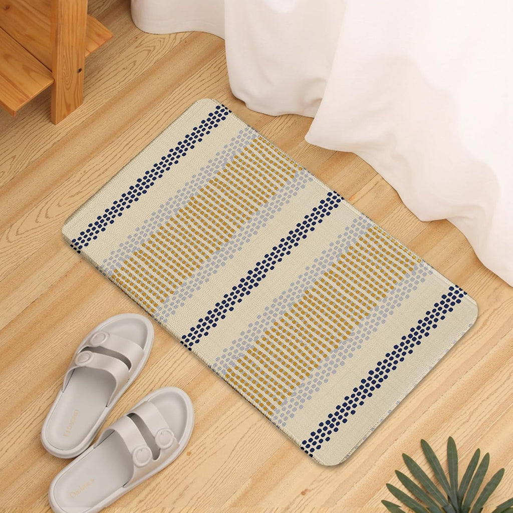 Boho Kitchen Rugs Set of 2 Blue Yellow Polka Dots Striped Print Modern Kitchen Mats for Floor Non Slip Neutral Farmhouse Kitchen Decor Runner Rugs, 17x47 inch and 17x30 inch