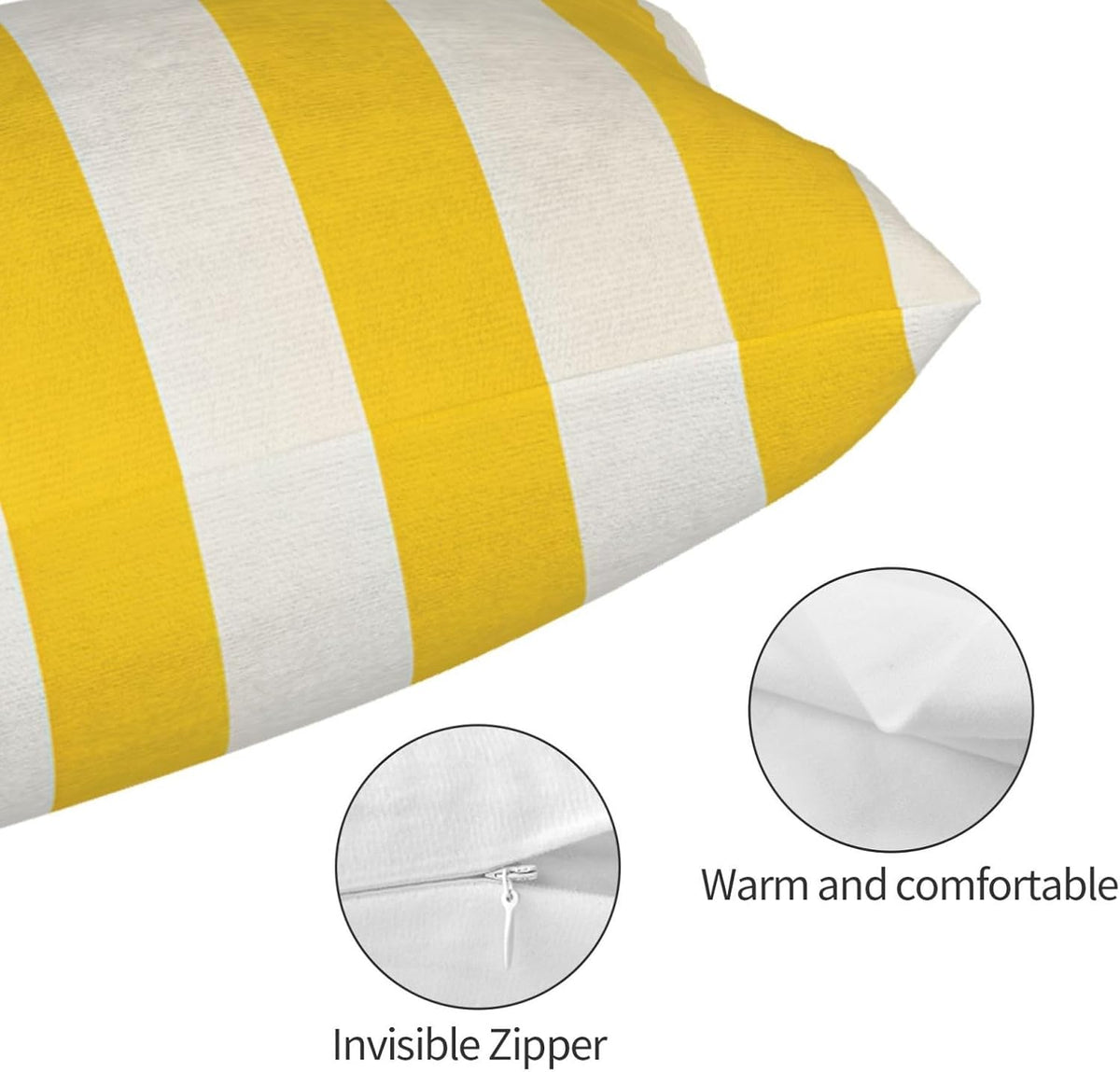 Lemon Yellow Stripes Standard Pillowcases Sets of 2, Ultra Soft Microfiber Plush Pillow Cases 14"X20" Comfort Decorative Throw Pillow Cover with Hidden Zipper for Bedroom, Sofa, Couch