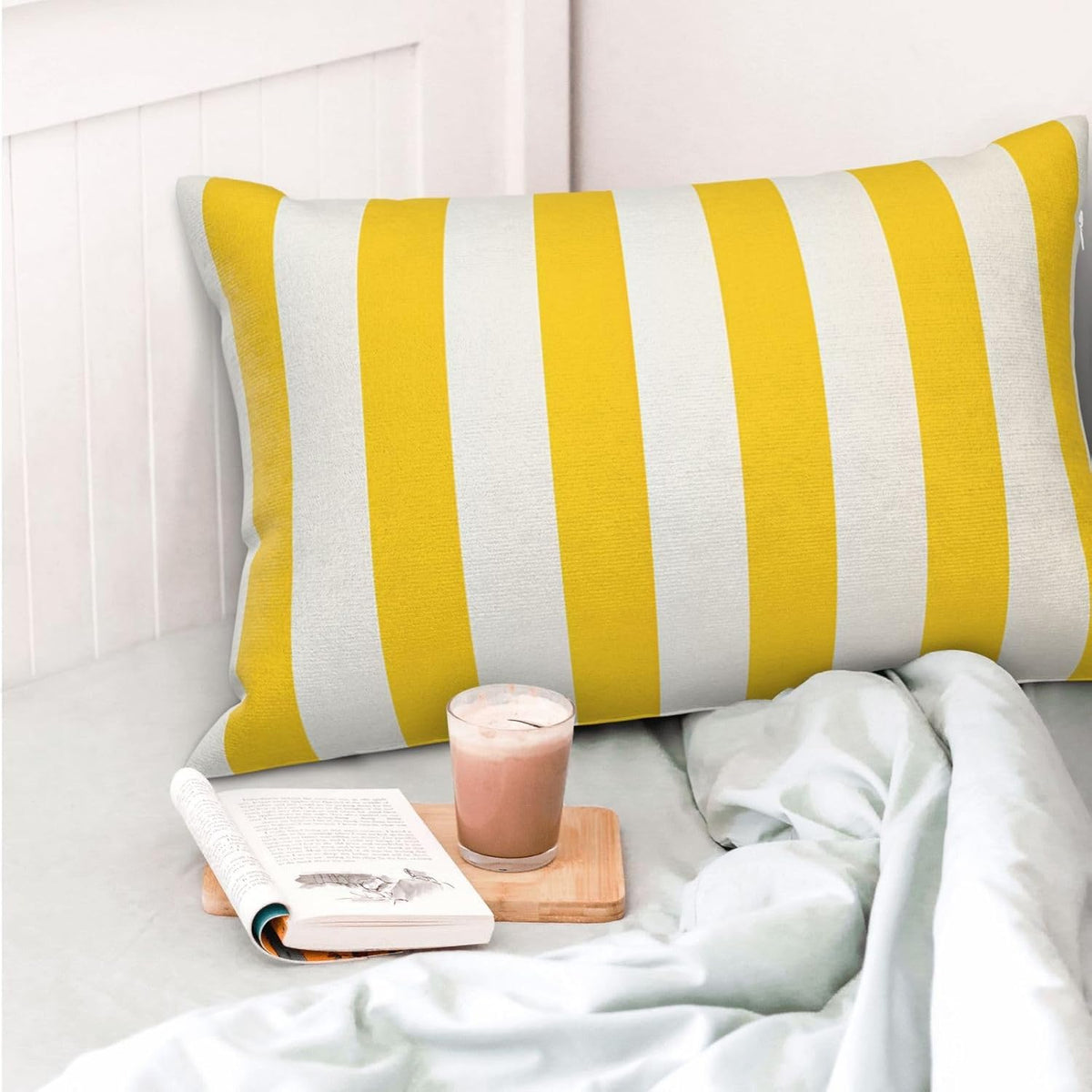 Lemon Yellow Stripes Standard Pillowcases Sets of 2, Ultra Soft Microfiber Plush Pillow Cases 14"X20" Comfort Decorative Throw Pillow Cover with Hidden Zipper for Bedroom, Sofa, Couch