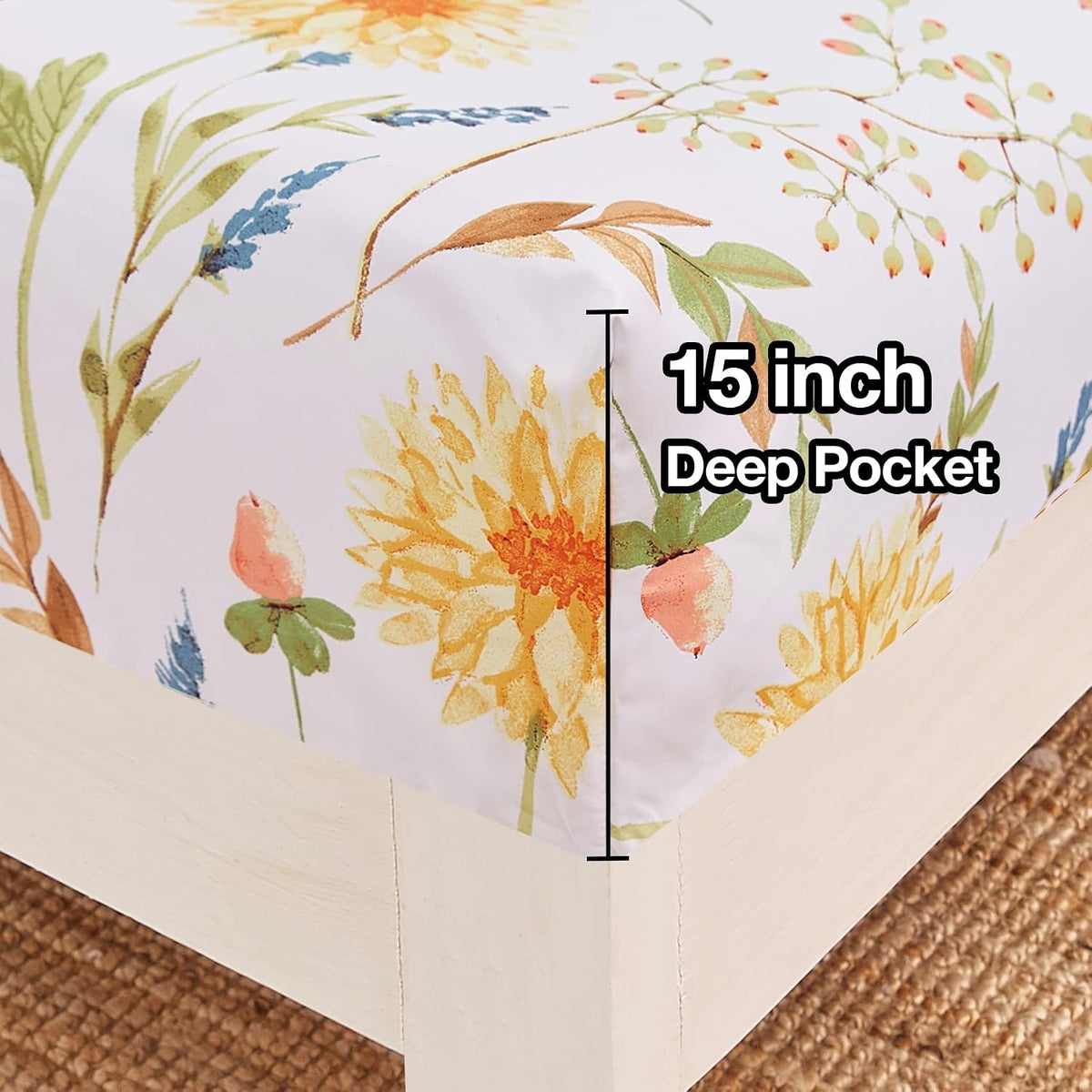 Boho Floral Printed Queen Sheet Set Extra Deep Pocket