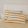Stripe Linen Pillow Cases Set of 2,100% Organic French Natural Linen Soft Yarn Dyed Yellow Stripe Pillowcase,Standard 20"x30"