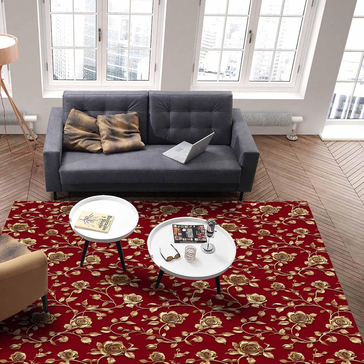 Christmas Floral Red Area Rug for Living Room 2x3 Modern Rug Washable Abstract Area Rug Large Non Slip Winter Xmas Yellow Flowers Floor Carpet Mat Soft Indoor Rug for Bedroom Nursery Office