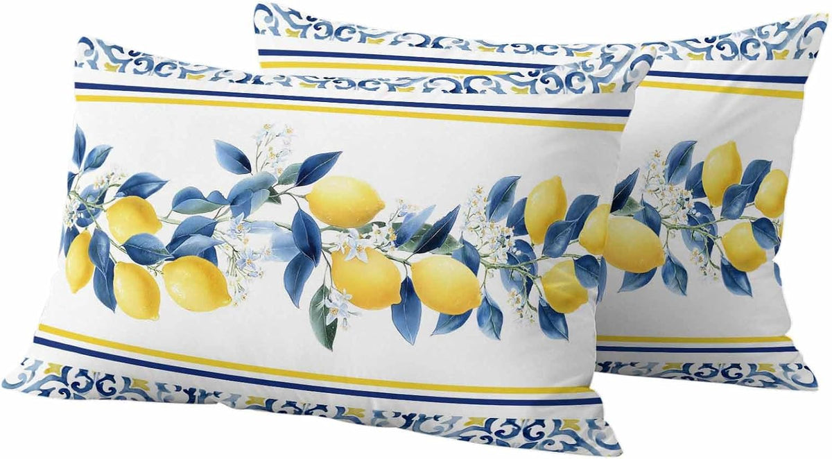 Summer Lemon Outdoor Pillow Covers Pack of 2 Lemon Flower Mediterranean Waterproof Garden Farmhouse Cushion Cases Decorative for Patio Furniture Balcony Couch Sofa 20 x 12 Inch