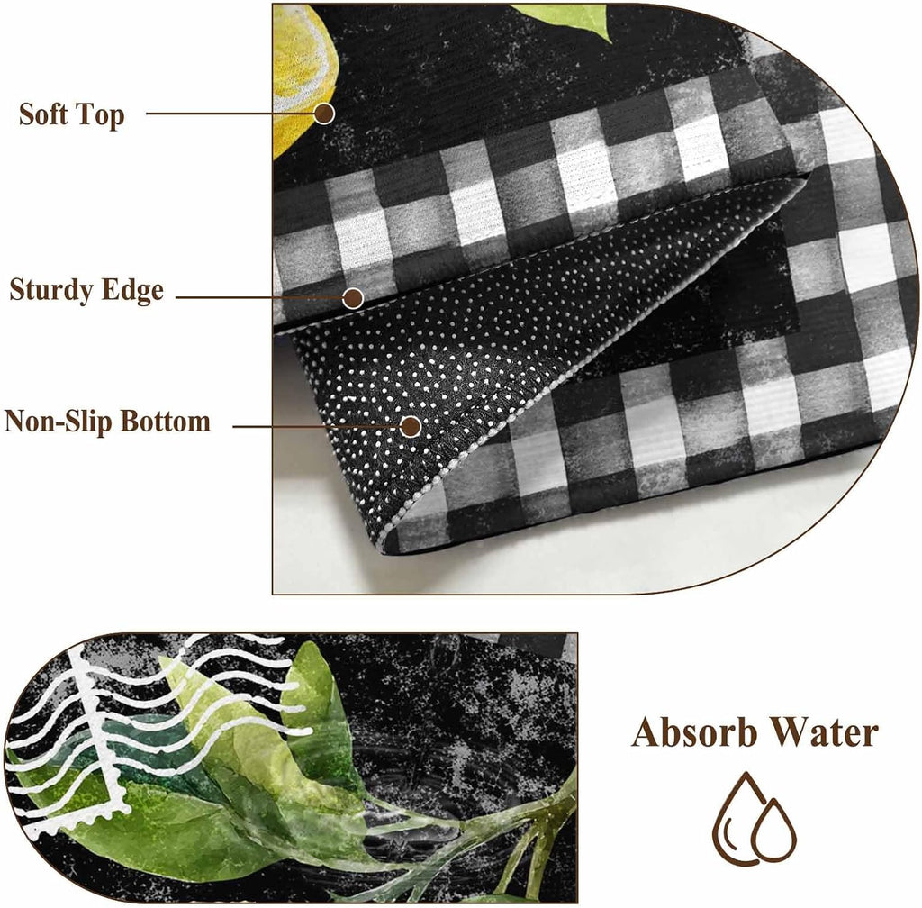 3'x5' Area Rugs, Yellow Lemon Indoor Outdoor Area Rug for Living Room Bedroom, Summer Botanical Black White Checkered Washable Bathroom Rugs Kitchen Floor Carpet Mats Home Decor Aesthetic
