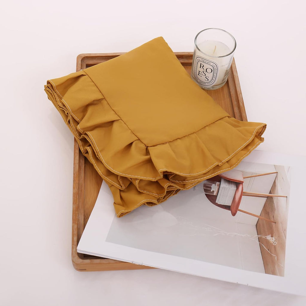 Mustard Yellow Pillowcases QueenPillowcases Set of 2 Ruffle Pillow Shams Cute Pillow Covers Solid Ruffled Fringe Design Yellow Shabby Chic Pillowcases 2 Pack