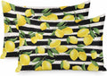 Yellow Lemon Standard Pillowcase Set of 2, Summer Fruit Black Striped Satin Pillow Case Cover with Smooth Hidden Zipper Closure, Soft Throw Pillow Covers Cases for Home Decoration 20 X 26 Inches