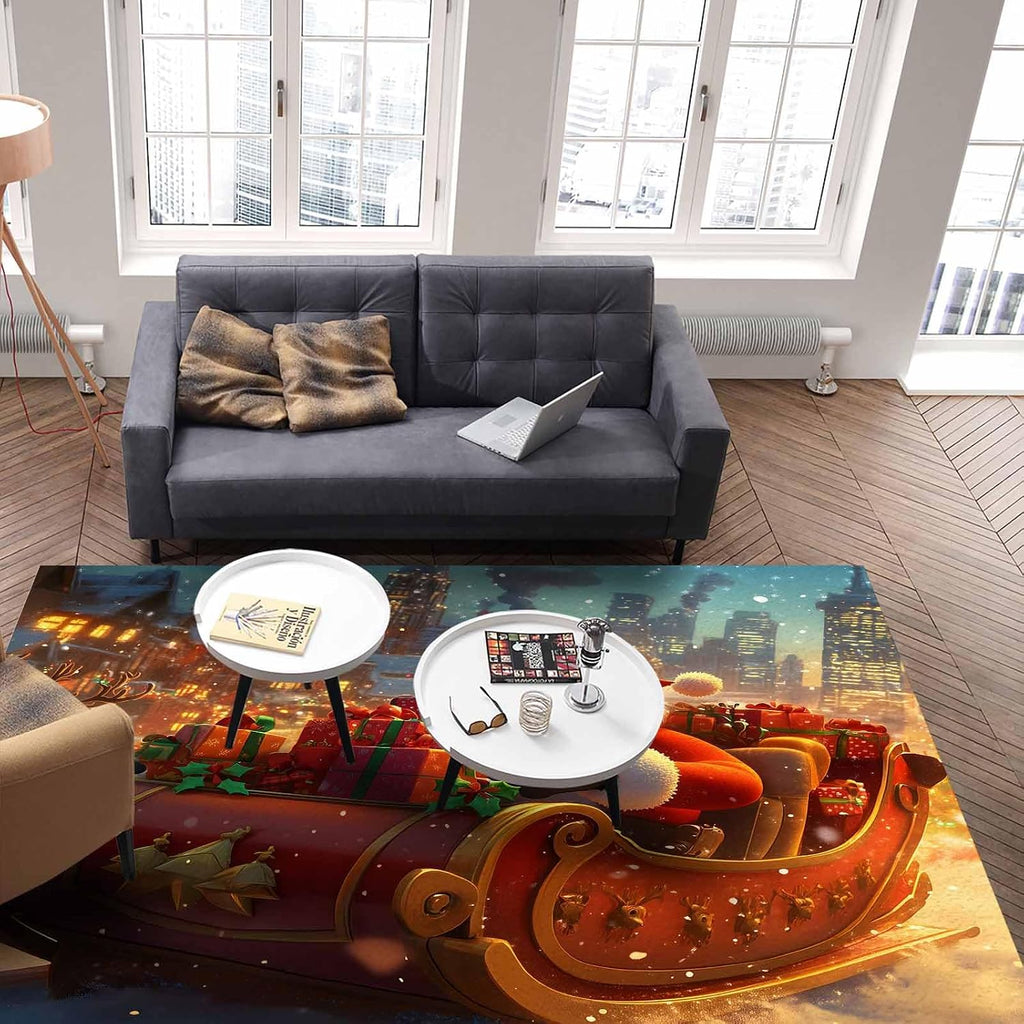 Christmas Yellow Red Area Rug for Living Room 2.7x5 Modern Rug Washable Abstract Area Rug Large Non Slip Winter Santa Claus Elk Gifts Floor Carpet Mat Soft Indoor Rug for Bedroom Nursery Office