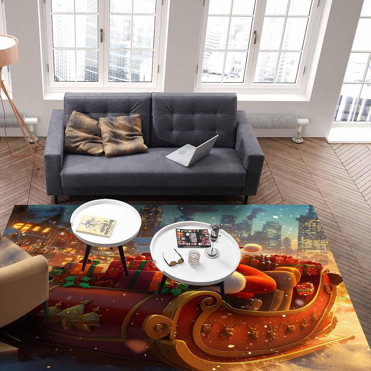Christmas Yellow Red Area Rug for Living Room 2.7x5 Modern Rug Washable Abstract Area Rug Large Non Slip Winter Santa Claus Elk Gifts Floor Carpet Mat Soft Indoor Rug for Bedroom Nursery Office