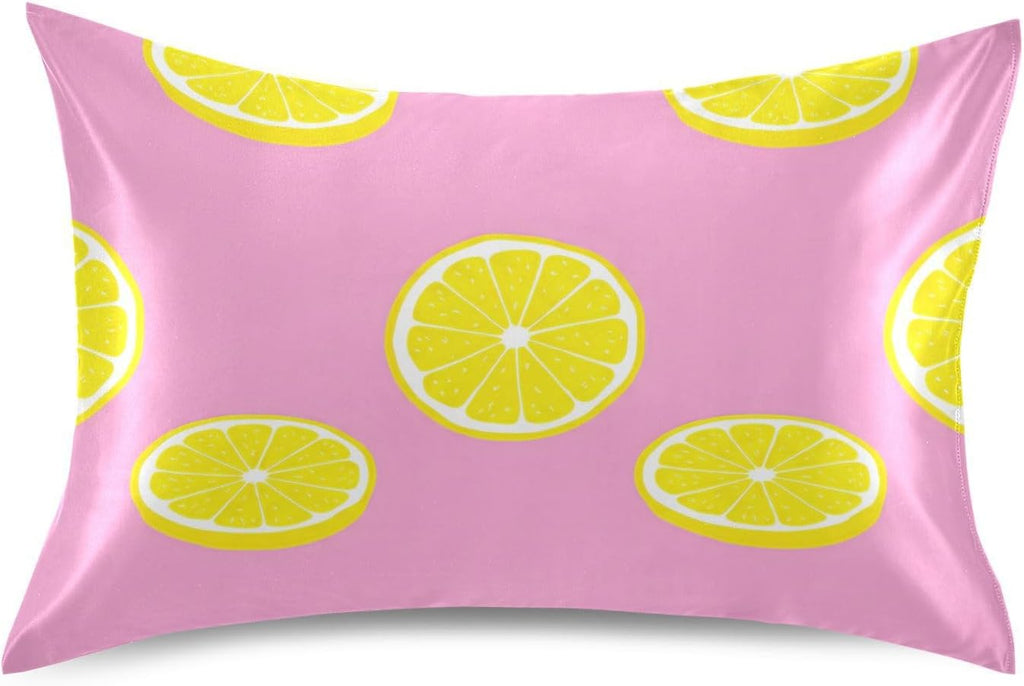 Yellow Lemons Satin Pillowcase for Hair and Skin, Soft Breathable Pillow Case Anti-Wrinkle Cooling Silk Pillow Cover with Envelope Closure for Bedroom, Standard 20 x 26 Inches
