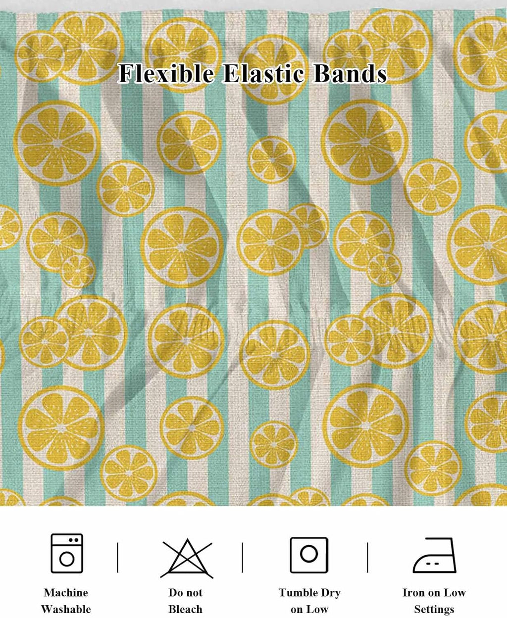 Striped Bed Skirt Queen Size 16" Drop Yellow Lemon Teal Stripes Linen Background Ruffled Wrap Around Bed Skirts Adjustable Elastic Bedskirt Dust Ruffle for Queen King California King Bed