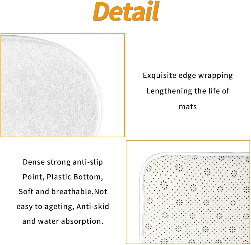 3 Pieces Bath Rug Set, Black White & Yellow Stripe Bathroom Mat Set Non Slip & Absorbent Bath Carpet, U Shaped Contour Rug & Toilet Lid Cover