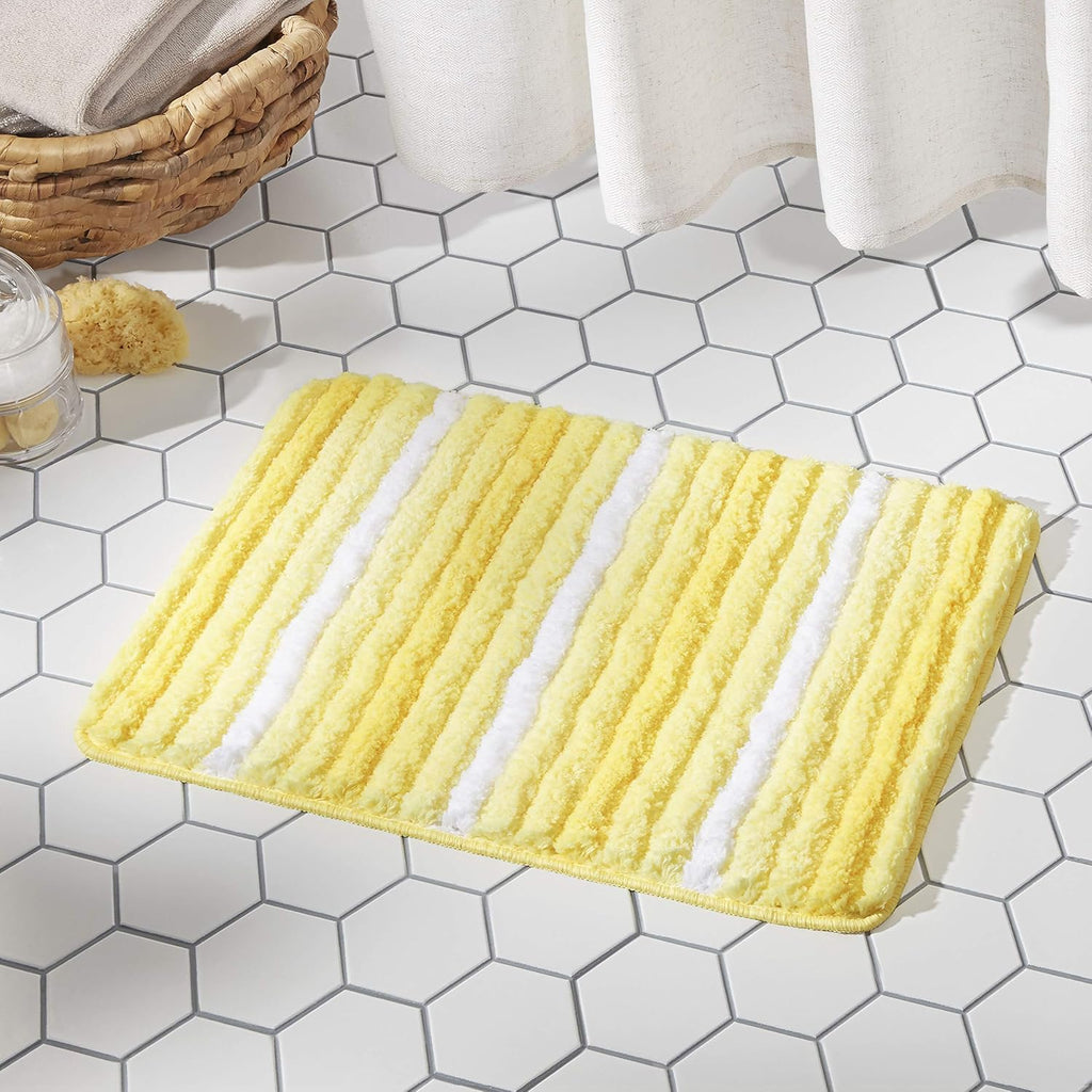 Striped Bathroom Rug Mat, Super Soft Extra Absorbent Shag Bath Mat Rug, Perfect Plush Carpet Mat for Shower and Bathroom, Machine Washable, Non Slip, 27”x48” Yellow