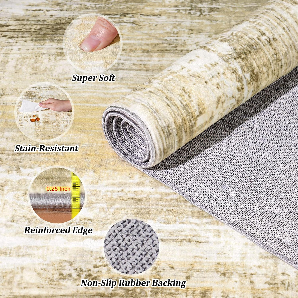 5x7Ft Living Room Area Rugs Anti-Slip Abstract Rug Stain-Resistant Carpet