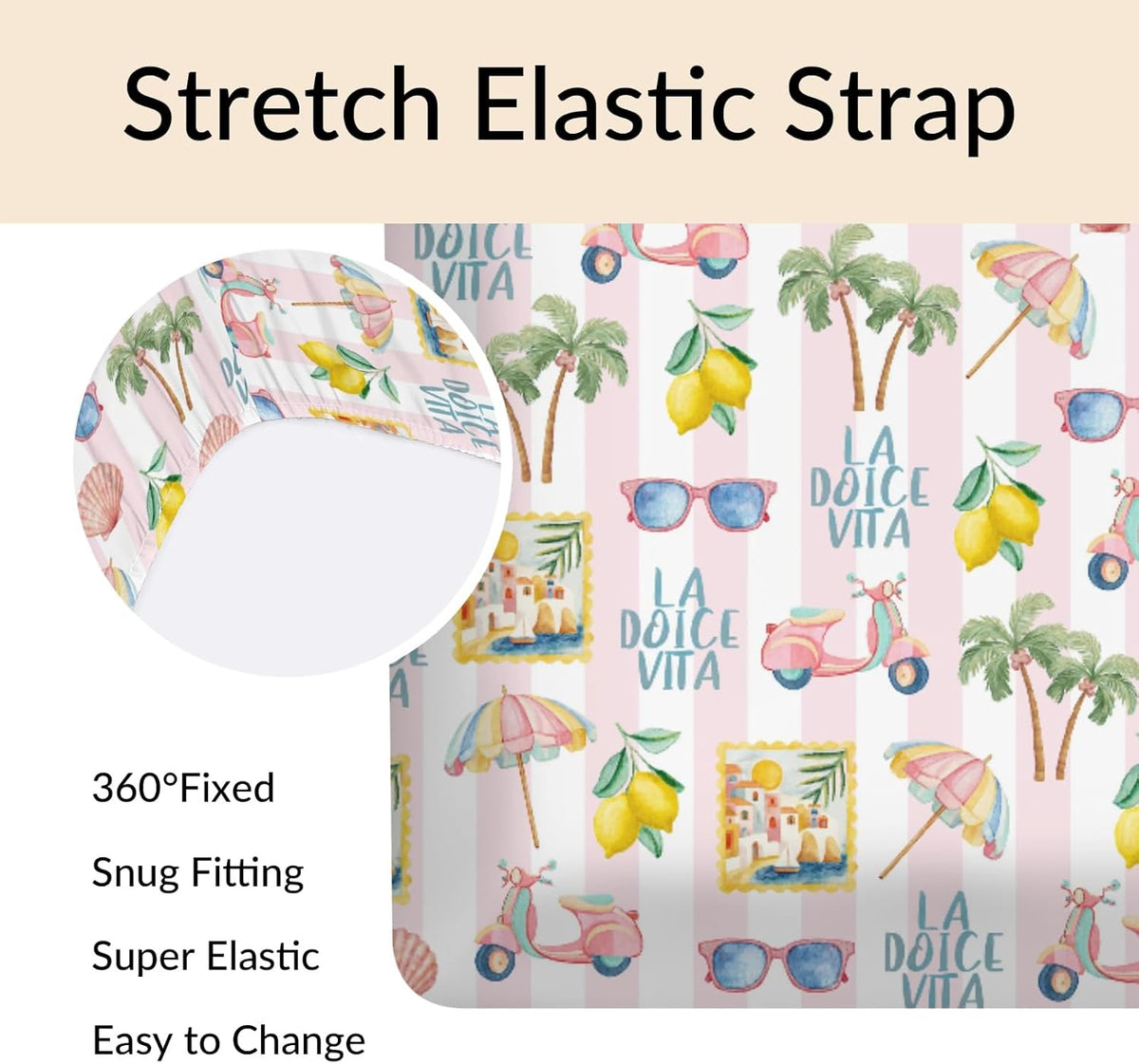 Summer Beach Baby Boys Girls Crib Sheets Coconut Palm Tree Lemon Sunglass Seashells Toddler Bedding Bed Sheets Italian Summer Coastal Fitted Crib Mattress Cover for Standard Crib Mattress 28x52 in