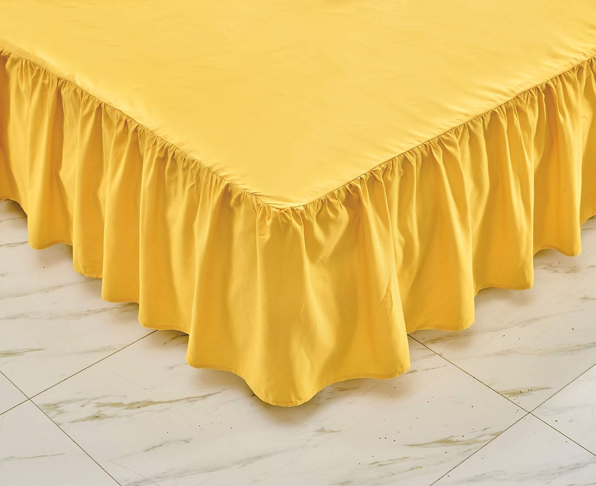 Wrap Around Solid Microfiber Luxury Hotel Quality Fabric Bedroom Gathered Ruffled Bedding Bed Skirt 14 Inch Drop (Queen, Yellow)