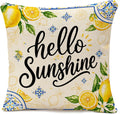 Lemon Yellow and Blue Throw Pillow Cover 18x18,Mediterranean Summer Citrus Sunshine Art Decorative Cushion Cover,Linen Blend Square Pillowcase for Sofa Couch Bed