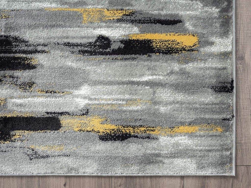 Porto PRT140C Contemporary Grey and Yellow Abstract Area Rug 5'3"x7'6"