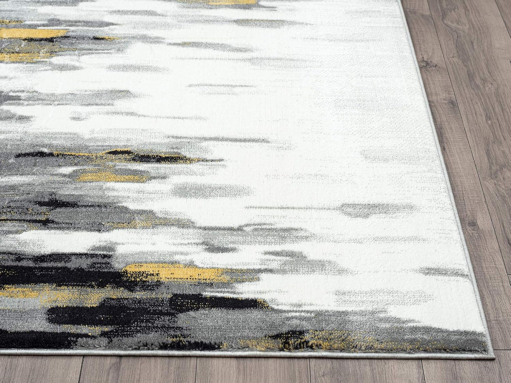 Porto PRT140C Contemporary Grey and Yellow Abstract Area Rug 5'3"x7'6"