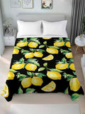 Flat Sheets Queen Size Bedding Sheet,Summer Lemon Fruit Floral Soft Microfiber Breathable Top Sheets for Bedroom Hotel Luxury-1 Bed Flat Sheet Only,Yellow on Black