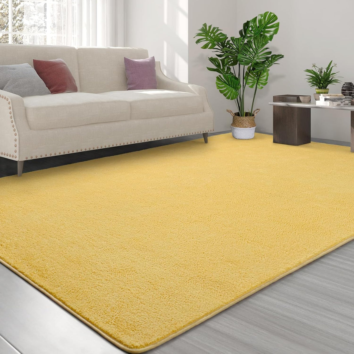 Area Rugs for Bedroom Living Room, 5x8 Yellow Super Soft Comfy Thickened Memory-Foam Indoor Carpets, Modern Aesthetic Minimalist Carpet for Boys Girls Adults Apartment Nursery Home Décor