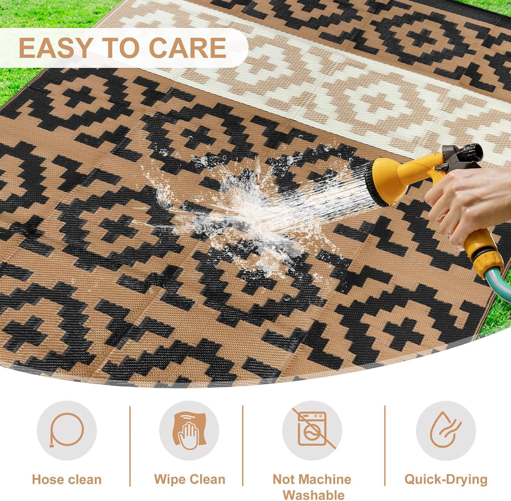Outdoor Rugs 8x10 for Patios Clearance, Reversible Plastic Straw Outside Rug, Large Outdoor Area Rug RV Camping Mat for Deck, Backyard, Picnic, Beach, Trailer(Black&Brown, 8‘x10')