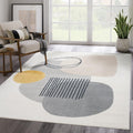 Rugs Cream and Gray 6 ft. X 9 ft. Mid-Century Rug with Circles and Lines. Neutral Tones of Cream, Gray and a pop of Yellow. Minimalistic Design Turkish Stain Resistant Area Rug.