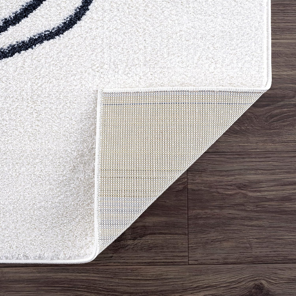 Rugs Cream and Gray 6 ft. X 9 ft. Mid-Century Rug with Circles and Lines. Neutral Tones of Cream, Gray and a pop of Yellow. Minimalistic Design Turkish Stain Resistant Area Rug.