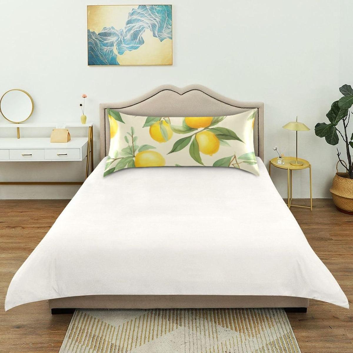 Lemons Leaves Flowers Yellow Satin Pillowcase for Hair and Skin Body Bed Pillow Cases Standard Size 20"X26" Pillow Case Protector with Envelope Closure for Women