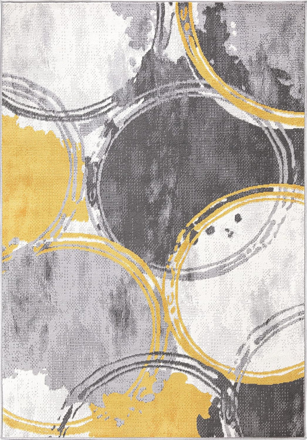 Circles Evora Contemporary Modern Large Area Rug Yellow 7'10" x 10'